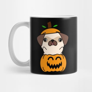 Funny pug is in a pumpkin Mug